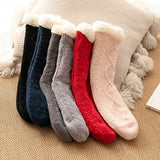 Sohiwoo Thickened Winter Woven Thermal Cashmere Socks Floor Socks Women's Carpet Home Plus Velvet Sleep Socks Slippers Leg Cover