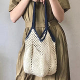 Sohiwoo Handmade crochet colorful leisure bag for women's shoulder bag, large capacity beach bag, shopping bag, handbag