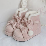 Sohiwoo Lovely Girls Lolita Winter Ankle Snow Boots,Plush Warm Hairball Bowknots Wedge Heel Heightening Platform Shoes