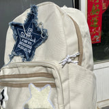 Sohiwoo Y2K Kawaii Backpack Bone Book Bag Cute Star Patchwork Schoolbag Casual Korean Student Bag Girls Travel Ladies Teenage Backpacks