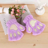 Sohiwoo 1Pair Winter Gloves Women Bear Plush Cat Paw Claw Cute Kitten Fingerless Mittens Christmas Halloween for Girls Gift Gloves