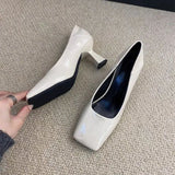 Sohiwoo Luxury Designer Square Toe Women Mary Jane Shoes Fashion Shallow Slip On Shoes Autumn Ladies Career Dress Pumps