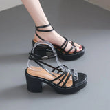 Sohiwoo New Summer Thin Strap Buckle Leisure Solid Color Ultra-light  Heels Comfortable  Versatile Sandals Slim And Tall