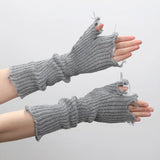 Sohiwoo Gothic Anime Soft Gloves Autumn Winter JK Girls Mittens Oversleeve for Women Men Cool Tattered Style Cuff Fingerless Arm Warmers