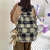 Sohiwoo Fashion Plaid Woollen Cloth Women's Backpack Student Book Backpacks for Teenage Girls School Bags Large CapacityTravel Rucksack