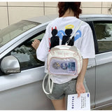 Sohiwoo Y2k Womens Backpack Cute Cat Transparent Kawaii Pu Leather New Fashion Shoulder Bag All-match Lolita Jk Sweet Female Bag