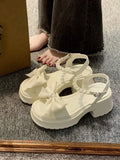 Sohiwoo Kawaii Lolita Shoes Women  Summer Basic Japanese Style Fashion Pumps Office Lady Bow Design Non Slip Sandals Korean Chic