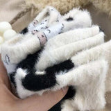 Sohiwoo 2Pairs Lovely Cow Pattern Fuzzy Crew Socks Milk Spotted Plush Thickened Soft Cute Comfortable Mid Tube Socks Warm Autumn Winter