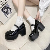 Sohiwoo Black Super High Heels Mary Jane Shoes Women Goth Chunky Platform Pumps Woman Plus Size Ankle Buckle Party Lolita Shoes 42