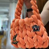 Sohiwoo Pumpkin Brooch Fashion Handbag Icelandic Wool Knitted Wrist Bag Soft Rope Crochet Tote Bag Halloween Cute Cartoon Clutch Bag