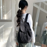 Sohiwoo Solid Color Retro Style Nylon Women Backpack Casual Women Backpack Harajuku School Students Drawstring Flap Travel Backpack