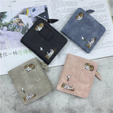 Sohiwoo Embroidery Cat Womens Wallet Exquisite Cute Fashion Simple Leather Short Card Wallet Casual Korean Style Ladies New Bags