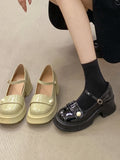 Sohiwoo  Summer Kawaii Comfort Mary Janes Shoes Women Vintage Basic Solid Shallow Pumps Korean Fashion Non Slip Heel Shoes Round Toe