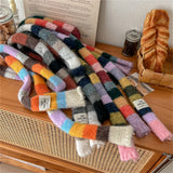 Sohiwoo Women Rainbow Stripe Knitted Scarf Patchwork Clashing Colors Long Soft Scarves Female Winter Premium Feeling Weenie Scarf Shawl