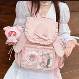 Sohiwoo Kawaii Backpacks Women Casual Nylon Students Large Capacity Mochilas Para Mujer Ruffles Bow Harajuku DIY Ita Bag Female