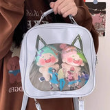 Sohiwoo Cute Cat Womens Shoulder Bag Lolita Jk Chains Japanese Fashion Transparent Ita Bag Harajuku Casual Leather Ladies Backpack