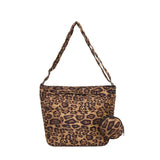 Sohiwoo Fashion Leopard Print Nylon Shoulder Bag 2024 Hot Selling Sewing Thread Trendy Tote Bag Large Capacity Simple Versatile Handbag