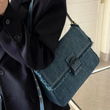 Sohiwoo Retro Fashion Large Capacity Y2k Denim Tassel Handbag Shoulder Bags Underarm Bag Storage Bag Women's Bags Purse Hand Bag