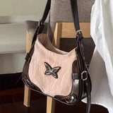 Sohiwoo Butterfly Pu Leather Shoulder Bag American Retro Handbag Armpit Bag Storage Bag Tote Women's Bags Purse Tote Bags Purse