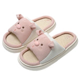 Sohiwoo Cute Cartoon Pig Hemp Slippers Women 2024 Winter Comfort Soft Sole Funny Cotton Slippers Woman Non Slip Flat Heels House Shoes