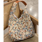 Sohiwoo Retro Flower Bucket Bag Large Capacity Mummy Bag Cute Lunch Bag Canvas Handbag Korean Style Women Shoulder Bag Tote Bag