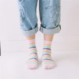 Sohiwoo Striped Novelty Socks for Girls, Red, Pink, Rainbow Color, Novelty, Young Art, Funny Hipster, Street Dance Gift