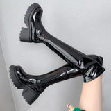 Sohiwoo Patent Leather Chunky Platform Long Boots Women  Autumn Punk Thick Heels Shoes Zipper Black Motorcycle Botas De Mujer