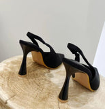 Sohiwoo New Orange Black Pointed Toe High Heels Pumps Sandals Women Slip on Slingback Party Dress Stiletto Mule Femme Shoes