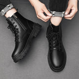 Sohiwoo Martin Boots Men's Casual Leather Shoes Medium Length Boots Fashionable Personality Versatile and Comfortable to Wear