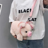 Sohiwoo Cute Pig Shoulder Bag Plush Stuffed Animal Crossbody Bags Women Fashion Winter Soft Purse Cartoon Handbags Phone Money Storage