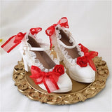 Sohiwoo French Vintage Girl Shoes Lolita Cosplay Elegant Tea Party Pointed Sandals Lace Ruffle Bowknot Pearls 8cm High Heel Shoes