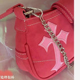 Sohiwoo Retro Sweet Cool Pink Heart Shoulder Bag Y2k Messenger Bag Handbag Coin Purse Large Capacity Cute Side Bag Commuter Women's Bag