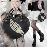 Sohiwoo Gothic Skull Claw Decorate Heart Shaped Lolita Handbag and Purse for Girls Dark Punk Cosplay Harajuku Crossbody Messenger Bag