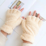 Sohiwoo 1Pair Girl Lovely Bear Plush Cat Paw Claw Gloves Winter Faux Fur Kitten Fingerless Mittens for Women Christmas Halloween Gloves