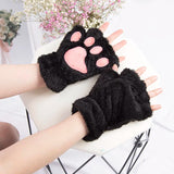 Sohiwoo Women Cartoon Cat Claw Gloves Thicken Fingerless Plush Bears Warm Cute Thick Bear Paw Fingers Half Winter Kawaii Mittens Gloves