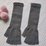 Sohiwoo 1 Pair Long Knitted Unisex Half Finger Gloves Women Girls Autumn Winter Arm Warmers Pure Black Elbow Long Warm Work Gloves