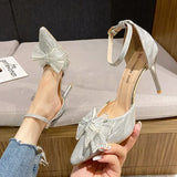 Sohiwoo New Women 6cm 8cm High Heels Pumps Lady Wedding Bridal Stiletto Heels Evening Bowknot Women Thin Heels Shoes Size35-42 D139