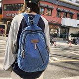 Sohiwoo Women Denim Canvas Backpack Boy Girl Travel Student Bag Trendy Cool Ladies Schoolbag Leisure Female College Backpack Laptop Bags