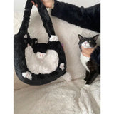 Sohiwoo Cute Milk Cat Autumn Winter Original Shoulder Bag Crossbody Underarm Handbag Cute Women Bag Plush Bag Purses Handbags Tote Bag