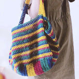 Sohiwoo Handmade crochet colorful leisure bag for women's shoulder bag, large capacity beach bag, shopping bag, handbag