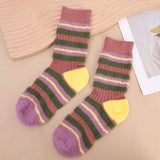 Sohiwoo Winter Socks Women Long Warm Stripe Mink Fluffy Bed Floor Sock Soft Elastic Velve Plush Sock Blockcolor Mid Tube Sock Casual Sox