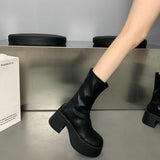 Sohiwoo Punk Style Platform Women Ankle Boots Fashion Elegant Square High Heel Shoes Autumn Women's Morder Short Booties