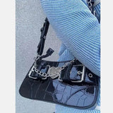 Sohiwoo Y2k Harajuku Style Shoulder Bag Patent Leather Women's Bag Small Messenger Bag Crocodile Pattern Underarm Bag Tote Bag Purse