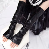 Sohiwoo New Black Punk Gothic Sexy Long PU Leather Fingerless Gloves for Women Rock Gloves Hip Pop Mittens Clubwear Dance Cosplay