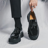 Sohiwoo Fashion Pointed Toe Luxury Dress Shoes Men Loafers Patent Leather Tassel Black Men Formal Mariage Wedding Shoes Thick bottom