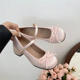 Sohiwoo New Thick Heel Shoe Elegant Bow Lolita Shoes College Girls High Heels Pumps Fashion Women Sandals Dancing Shoes Mary Janes Shoes