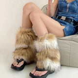 Sohiwoo Punk Imitation Fur Leg Warmers Winter Retro Modern Hot Girl Leg Cover Y2k Faux Fur Boots Socks Plush Socks Y2k Furry Socks