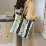 Sohiwoo Woven Contrasting Color Women's Shoulder Bag 2024 New Leisure Travel Commuting Vacation Large Capacity Tote Bag