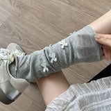 Sohiwoo Bow Knot Stockings Summer Women Lace Lolita White Sweet Knitted Socks Girl Casual Crew Loose Soft Knee Socks Fashion Accessories