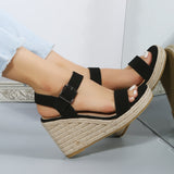 Sohiwoo Women Black Platform Espadrille Wedges Open Toe Buckle Strap Sandals